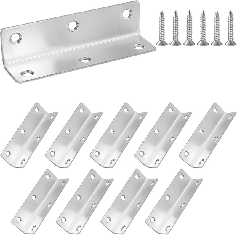 Redunest L Bracket, Heavy Duty Corner Brace, 10 Pack 4" Metal Shelf Bracket Angle Bracket for Shelves, Polished Silver Stainless Steel Braces for Wood Furniture - Image 1